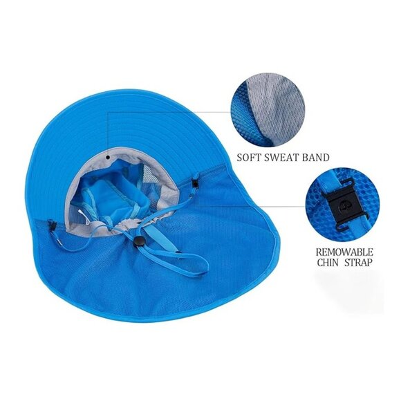 Kids Sun Hat UPF 50+ Boy Girl Protection Hat Wide Brim Beach Hats Mesh Adjustabl - Picture 4 of 11